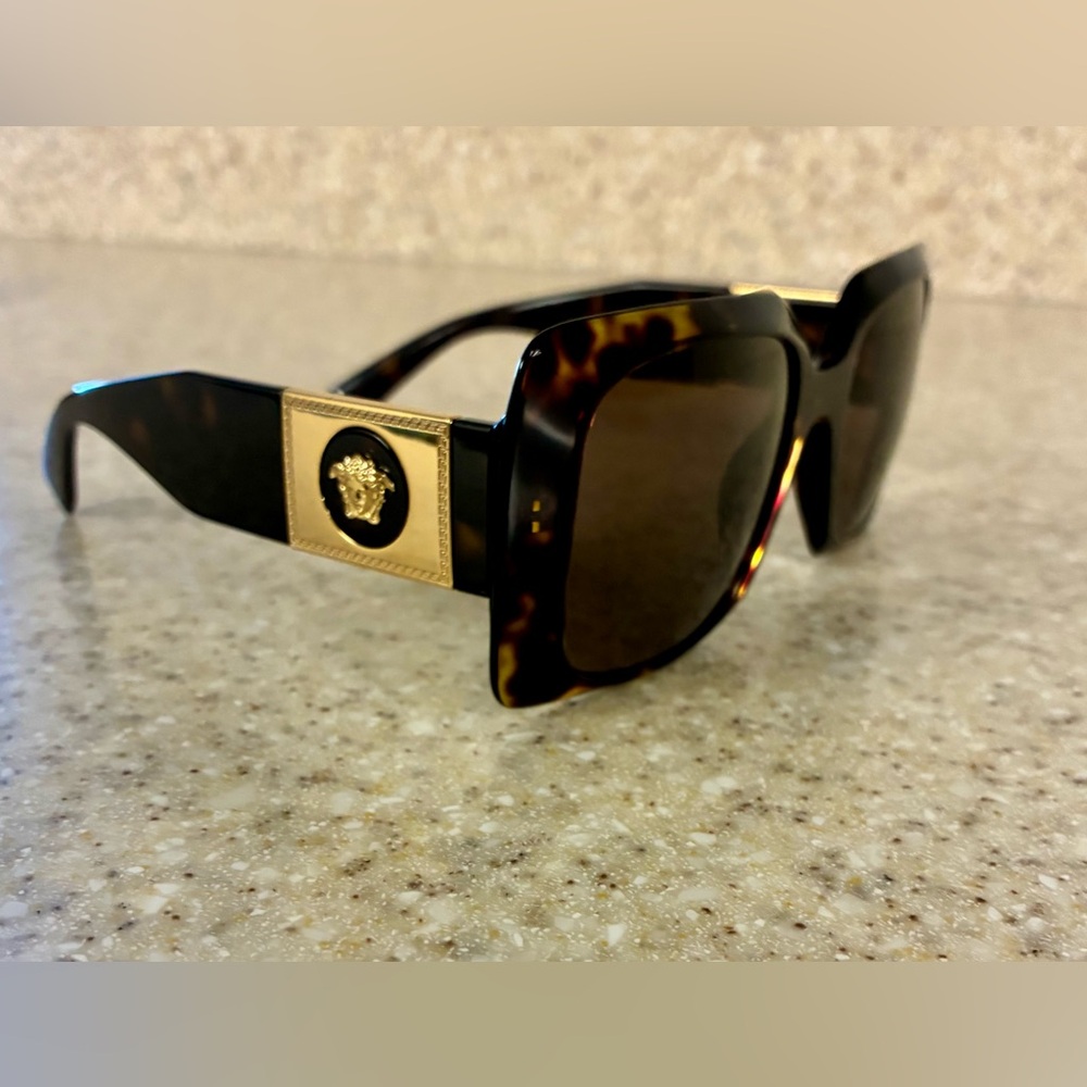 Versace Brown and Gold Sunglasses with Rectangular Frames